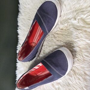 Keds Dark Blue Canvas Slip-Ons with White and Red Accents